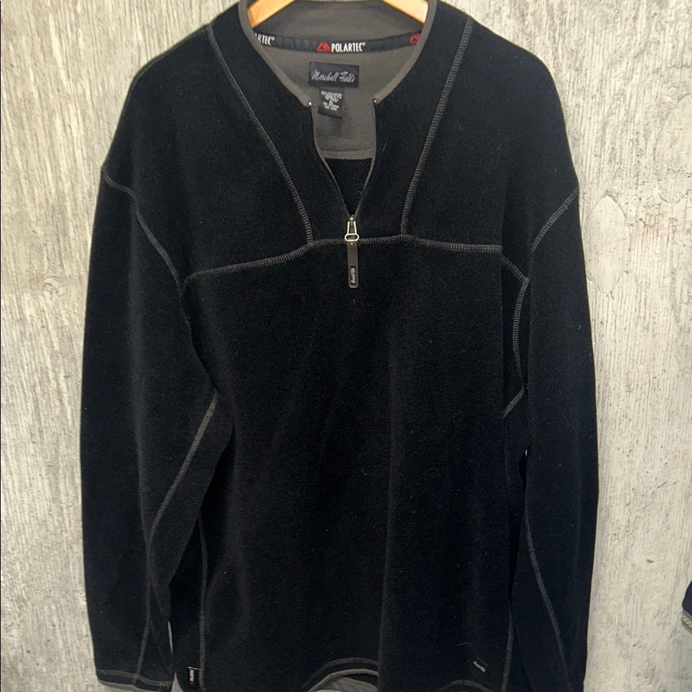 Marshall Fields Polartec‎ Black Men's Quarter Zip-Up Fleece Sweater XL